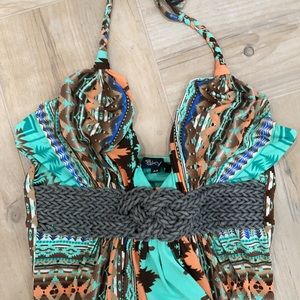 Sky Brand Aztec BOHO Braided Halter Maxi Dress M